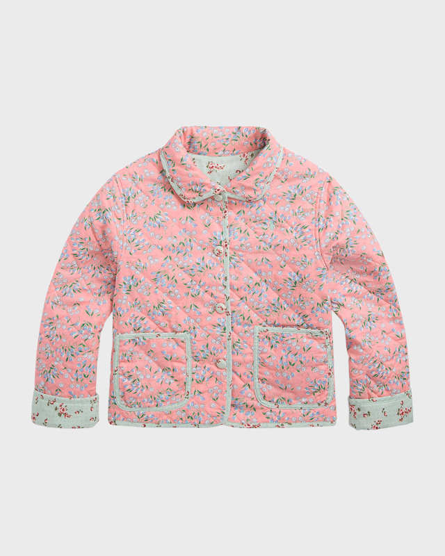 Girl's Reversible Quilted Cotton Linen Jacket, Size S-